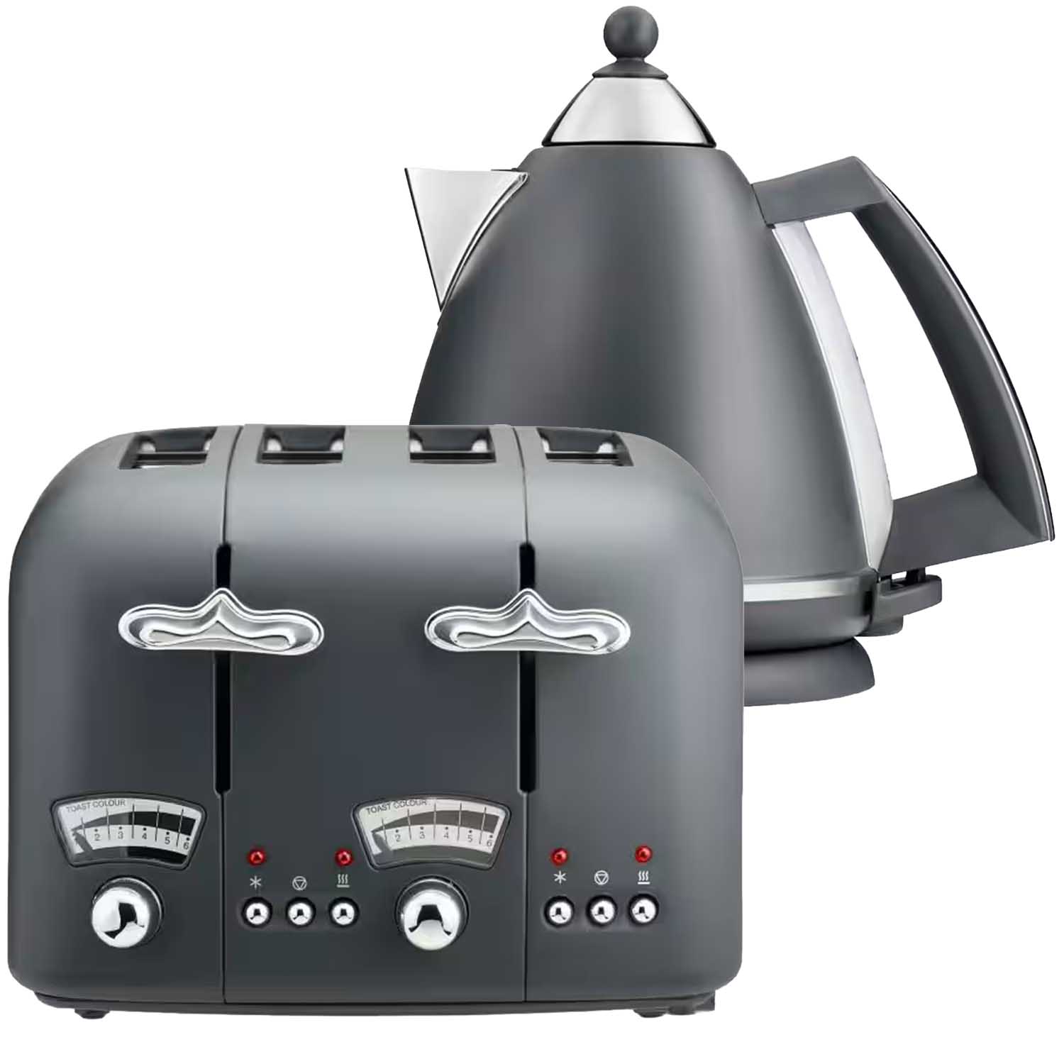 De'Longhi Argento Silva Grey Set - 4 Slice Toaster & 1.7L Kettle